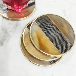 Handcrafted Natural Look Modern Design Rustic Wood Resin Eco-Friendly <b>White</b> <b>Coaster</b> Brass Framing 100mm Diameter 8mm Thick - Product Image 2