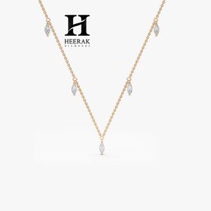 18K Gold Marquise Diamond Drop <b>Necklace</b> Lab Grown Diamond Dangle Station <b>Necklace</b> 925 Sterling Silver Floating Marquise Charm - Product Image 3
