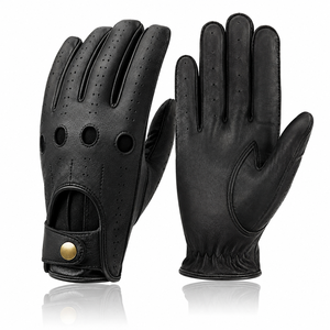 Gants de conduite en cuir à doigts entiers, unisexes, respirants, antidérapants, avec sangle de poignet réglable, toutes saisons, marron, noir, pour le cyclisme - Product Image 5