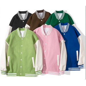 Chaqueta Varsity Unisex Oversize en Colores Pastel, Chaqueta Bomber de Forro Polar, Chaqueta Letterman para Hombre y Mujer, Estilo Casual Urbano con Hombros Caídos - Product Image 2