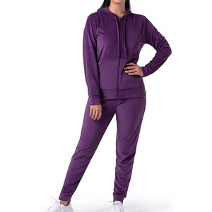 Ensemble de survêtement violet à capuche pour femme, manches longues, fermeture éclair sur le devant, pantalon décontracté, respirant, écologique, séchage rapide, léger, pour l'automne - Product Image 1