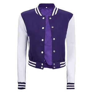 Chaqueta Varsity Rosa de Satén para Mujer, con Bloques de Color en Contraste, Cuello Alto, Chaqueta Corta Estilo Béisbol - Product Image 4
