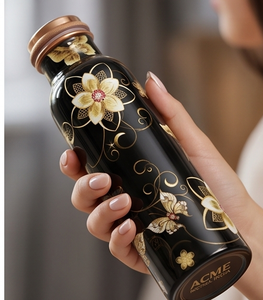 Deluxe Floral Design Printed <b>Copper</b> Water Bottle With <b>Screw</b>-On Lid For Daily Hydration Travel Gym Yoga Office And Hiking - Product Image 4