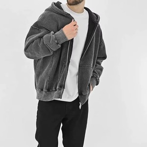 Custom Oversized Acid Washed Distressed <b>Zip</b> <b>Up</b> Hoodies <b>Top</b> Seller Cotton Fabric Streetwear <b>Men</b> Washed Hoodies Customized - Product Image 5