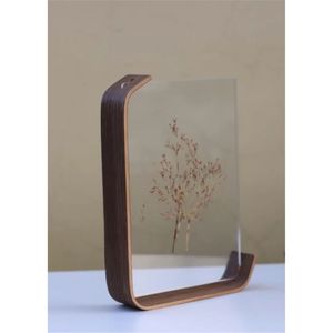 Cadre photo transparent en acrylique en forme de T de qualité supérieure, base en bois, support de menu minimaliste pour table, présentoir de photos de mariage - Product Image 6