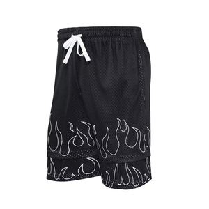 ซื้อเลย กางเกงขาสั้นออกกำลังกายผู้ชายสีดำ ผ้าตาข่าย พิมพ์ลายเปลวไฟ ระบายอากาศ แห้งเร็ว กางเกงขาสั้นลำลองฤดูร้อน รับผลิตแบบ OEM ODM ขายส่ง - Product Image 3
