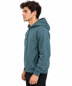 Sweat-shirt à capuche en molleton bleu sarcelle pour homme, pull à fermeture éclair sur le côté, chaud pour l'hiver, décontracté, à manches longues et raglan - Product Image 2
