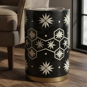 Mesa de Cajones con Incrustaciones de Hueso de ILAHI, Diseño Moderno con Detalles de Ágata, Almacenamiento de Tres Niveles, Mueble Portátil para Sala de Estar/Hogar - Product Image 1