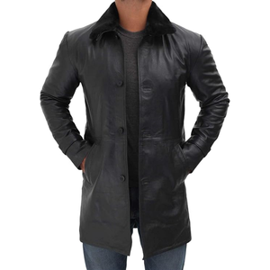 Manteau long pour homme en mélange de laine, uni, col rabattu, double boutonnage, coupe ajustée, manches classiques, tissu tissé épais, anti-rétrécissement - Product Image 3