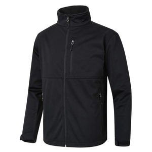 Men <b>Black</b> <b>Fleece</b> Jacket Full Zip Stand Collar Windproof Casual Autumn Wear Regular Fit Polyester Material - Product Image 1