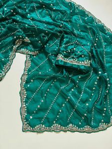 Soft Fandy Satin Silk Fabric with Heavy Sequence Beads Embroidery and Running Heavy Beads Work <b>Blouse</b> - Product Image 2