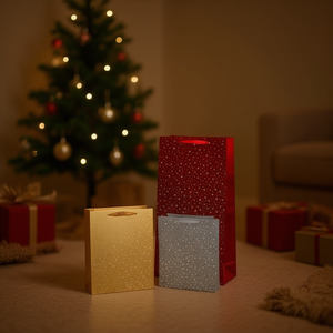 Borsa Regalo ILAN M 26x32x10cm con Motivo a Stelle Rosso Oro Argento - Product Image 2