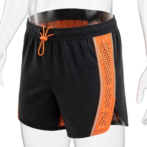 Shorts Bermuda Sport Décontractés pour Hommes en Tissu Peigné Noir et Orange Uni, Taille Élastique, Respirants, avec Bande Latérale et Logo Personnalisé - Product Image 3
