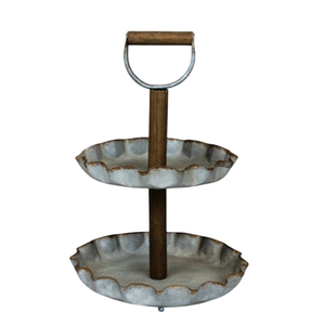 Bandeja de Servir Galvanizada de 2 Niveles, Decoración de Cocina Estilo Rústico, Soporte Redondo de Metal para Cupcakes y Postres, Plato de Servir de Acero de Dos Niveles - Product Image 5