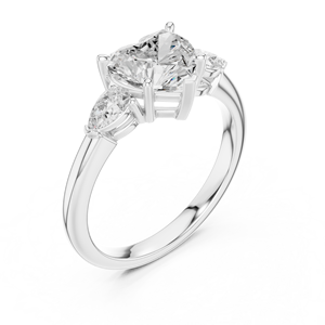 Anillo de compromiso y boda de oro con diseño de corazón, gema principal en forma de pera y gemas laterales, para mujer, con engaste de púas. - Product Image 3