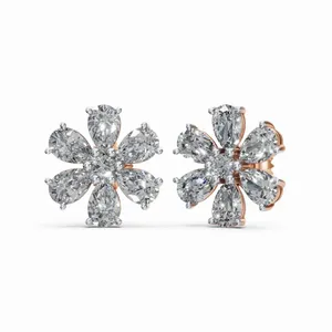 Boucles d'oreilles en or rose 18 carats avec diamants ronds et en forme de poire, collection Crowned Petals of Radiance, pour femmes - Product Image 1