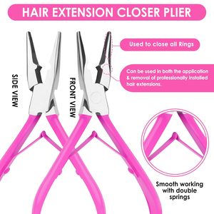 Pince à extensions capillaires en acier inoxydable avec poignée rose et double ressort pour l'installation et le retrait des anneaux de fermeture - Product Image 4