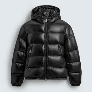 Men's <b>Black</b> <b>Hooded</b> Puffer Jacket Down Filled Windproof Zipper Closure Casual Winter <b>Coat</b> Short Length Regular Fit - Product Image 1