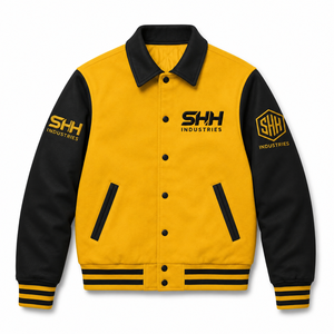 SHH INDUSTRIES เสื้อแจ็คเก็ตวาร์ซิตี้ขนสัตว์แบบยูนิเซ็กซ์สั่งทำพิเศษ แจ็คเก็ตเบสบอลแบบ Letterman ปักโลโก้ กันยับ ผลิตแบบ OEM - Product Image 1