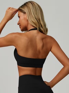 Women Halter Neck Sports <b>Bra</b> Backless Square Neck Yoga Crop Top <b>Open</b> Back Padded Workout Gym Tank Activewear Blanks - Product Image 2
