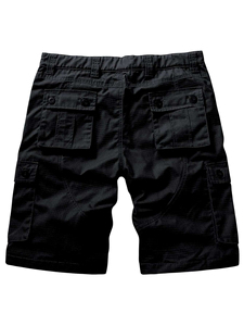Shorts cargo noirs pour hommes, taille mi-haute, respirants, imperméables, en tissu satiné écologique, style décontracté, plusieurs poches, fermeture boutonnée - Product Image 2