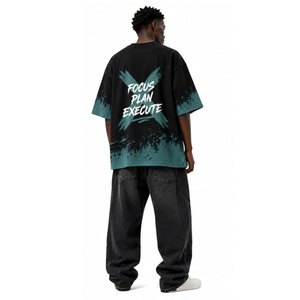 T-shirt Homme Oversize Imprimé Vintage Effet Vieilli avec Logo Designer et Motif Graphique, Grammage Lourd, Lavage Acide – Fabricant - Product Image 4