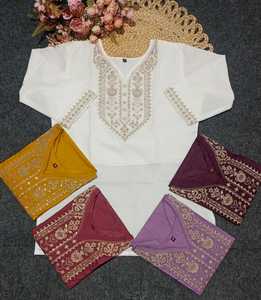 New Trendy Purple Embroidered Slub Cotton Kurtis For Women Traditional Indian Casual Wear Regular Fit Midi Length Tunicfor Women - Product Image 6