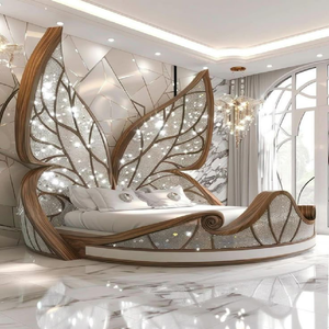 เตียงทรงหลังคาแบบโมเดิร์นที่ได้รับแรงบันดาลใจจากคลื่น ทำจากไม้วอลนัท พร้อมเพดานลายฉลุเรขาคณิตที่เปล่งประกาย มีจำหน่ายในราคาขายส่ง - Product Image 3