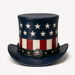 Sombrero de cuero patriótico hecho a mano de primera calidad, estilo rodeo occidental con estrellas y rayas. - Product Image 4