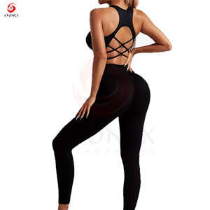 Women Yoga Fitness Set Cross <b>Back</b> Sports Bra and High Waist Leggings Gym Workout Activewear - Product Image 1