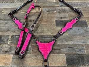 Harnais de selle en cuir rose vif style gladiateur western avec collier de poitrine et têtière pour cheval, durable, prêt à être expédié - Product Image 6
