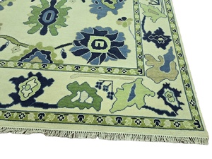 Tapis à nœuds faits à la main | Tapis moderne en laine florale | Tapis vert et bleu pour tapis de salon Tapis tribal ethnique au design bohème - Product Image 5