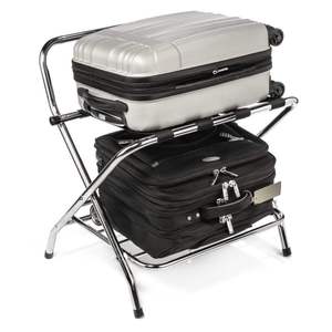 Support à bagages pliable en acier inoxydable, fixation murale moderne, sangles en nylon noir, support de valise portable, organisateur de sacs, étagère de rangement - Product Image 6