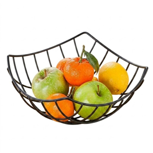 Corbeille à fruits en fil métallique noir pour comptoir de cuisine, style nordique, panier de rangement creux pour produits frais, panier décoratif géométrique - Product Image 4
