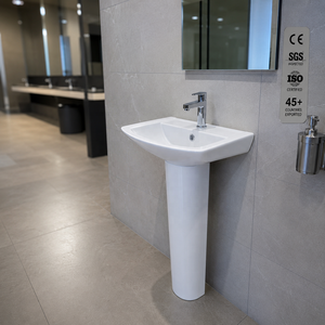 Pedestal Washbasin Rectangle Single Hole Contemporary Glossy Finish Floor Mounted 35-40 Inches NSF Certified Drainer - Product Image 2