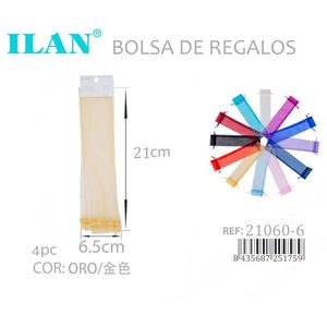 Sacchetti regalo in organza Ilan 21x6,5 cm, 4 pezzi, colore oro, decorazioni per matrimoni e feste - Product Image 3