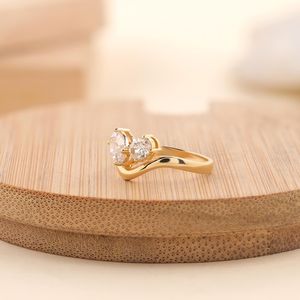 แหวนหมั้นเพชรซิคอนทรงรีสองเม็ด เครื่องประดับเจ้าสาวทันสมัย เงินแท้ 925 ชุบทอง 14K ของขวัญ - Product Image 6