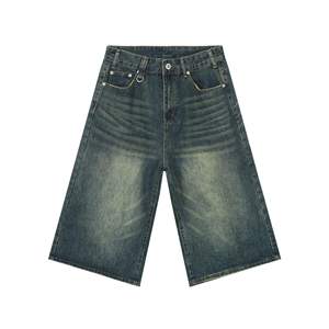 Shorts en jean pour hommes, décontractés, style streetwear américain, taille mi-haute, coupe droite, tricotés, coupe ample, légers, pour le quotidien - Product Image 6