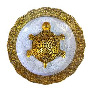 Tortuga de Cristal Dorada Kachua sobre Base de Vidrio, Adorno Decorativo Vastu Feng Shui para el Hogar, Oficina, Hotel, Mesa, Escritorio, Estante - Product Image 2