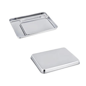 <b>Silver</b> Finished Stainless Steel Serving <b>tray</b> With Wood Handle For Wedding Dinner Chicken Fish Storage & Serving Plate - Product Image 6
