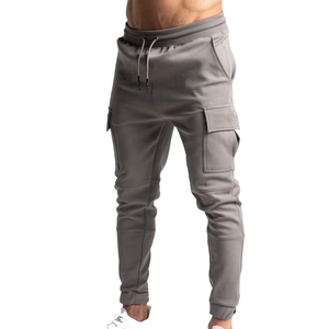 Pantalon de jogging cargo gris en toile légère pour homme avec taille élastique et cordon de serrage, plusieurs poches, décontracté, pour l'automne et la gym - Product Image 2