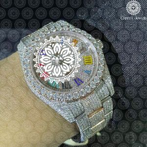 Montre pour homme Charm_Jewells en acier inoxydable, boîtier de 40 mm, mouvement mécanique analogique, accents de diamants, luxe et mode, étanche 10 bars - Product Image 5