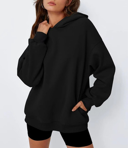 Sweat à capuche oversize personnalisé pour femme, coupe ample, style streetwear uni, en molleton de coton doux, décontracté, hiver automne - Product Image 3