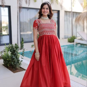 Antra Lifestyle - Vestido Anarkali Largo de Georgette con Bordado Zari, Estilo Moderno Indio Étnico, Vestido Midi para Mujer, Ropa de Fiesta - Product Image 1