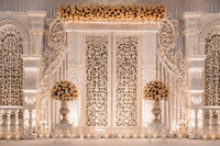 Décoration de scène de réception blanche de style Bollywood de luxe, thème romain, pour mariage aux États-Unis
