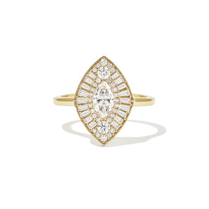 Anillo de Compromiso de Oro Amarillo de 14K con Diamante Cultivado en Laboratorio, Corte Marquesa, Estilo Art Deco - Product Image 1