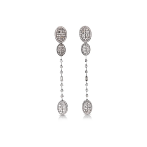 Boucles d'oreilles pendantes classiques plaquées rhodium avec maillons ovales pavés de diamants pour femmes, bijoux de mode, bijoux de mariage - Product Image 1