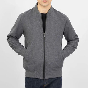 Blouson bomber gris pour homme à col montant, en polyester tricoté, coupe droite, style pull, couleur unie, idéal pour l'automne - Product Image 1