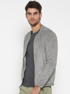 <b>Men's</b> Gray <b>Suede</b> Zipper <b>Jacket</b> Turn-down Collar Casual Autumn Wear Regular Fit Solid Color Slim Style - Product Image 5