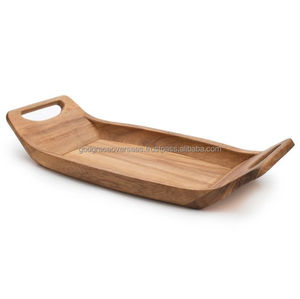 Plateau de service rectangulaire en bois d'acacia poli, de haute qualité, moderne, écologique, durable, commercial et personnalisé - Product Image 2
